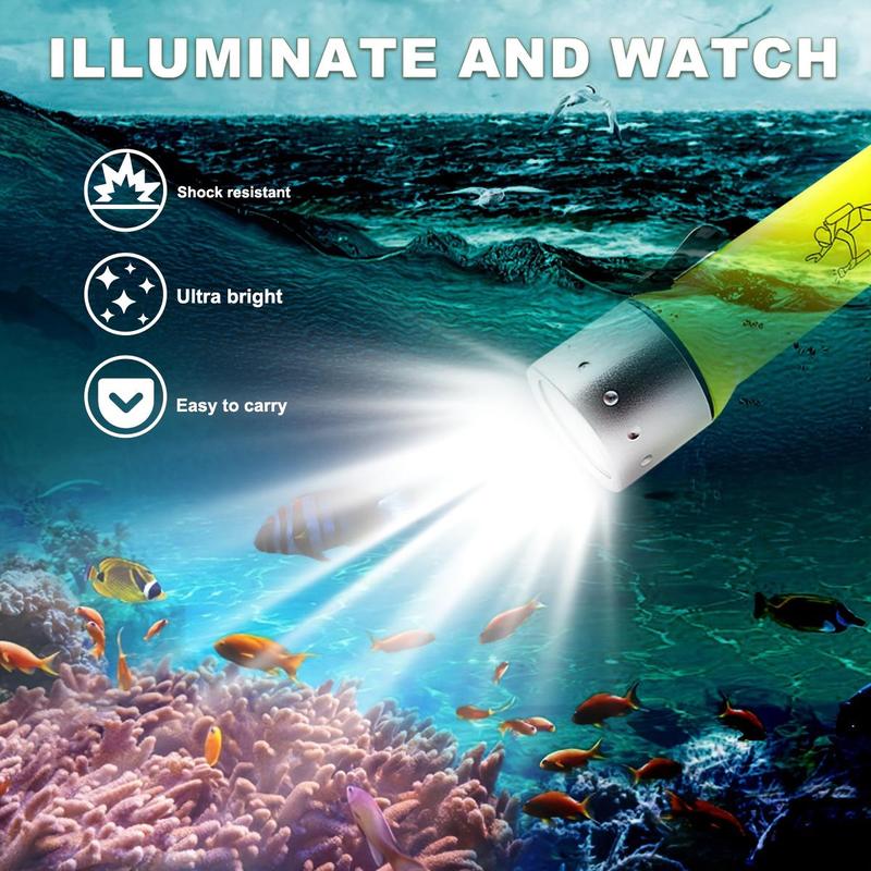 Portable Strong Light Diving Light, Waterproof Diving Flashlight, Suitable for Underwater Diving, Swimming, Emergency, Fishing, & Nighttime Walking (Battery Not Included)