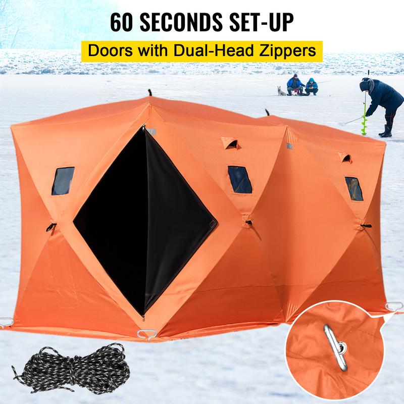 VEVOR 8 Person Ice Fishing Shelter Tent, 300D Oxford Fabric Portable Ice Shelter with Pop-up Pull Design, Strong Waterproof and Windproof Ice Fish Shelter for Outdoor Fishing, Orange