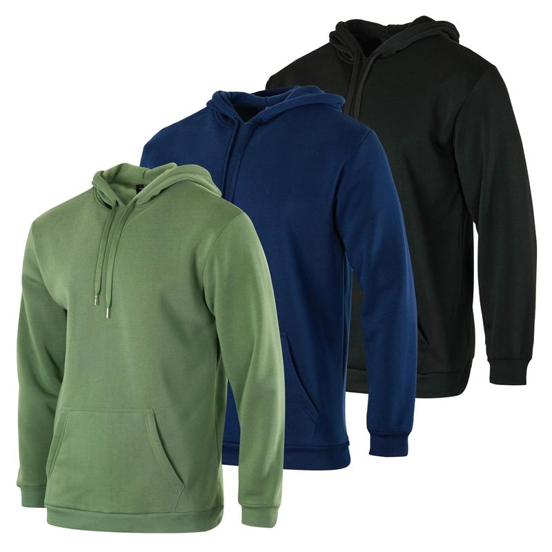 Real Essentials 3 Pack: Men's Fleece Pullover Hoodie - Long Sleeve Hooded Sweatshirt Pockets (Available in Big & Tall)