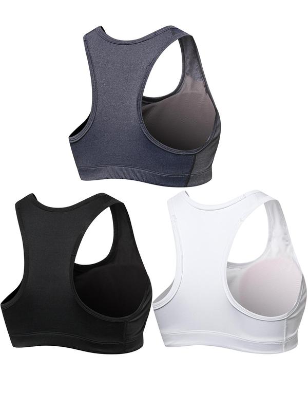 Women's 3pcs Solid Wireless Sports Bra with Removable Pads, Breathable Comfortable Push Up Bra, Ladies Sportswear for Indoor Outdoor Wear