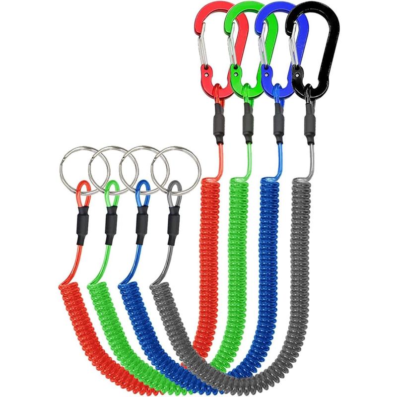 Stretchy Coiled Lanyards for  Kayak Fishing Equipment Pliers Tools, Black Blue Green Red Yellow , 4 6pcs