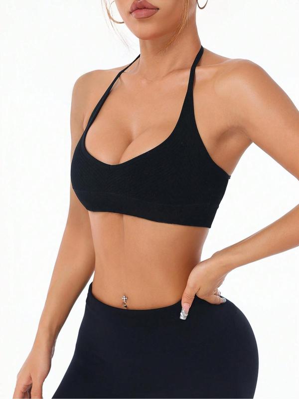 Women's Solid Backless Sports Bra, Breathable Comfortable High Stretch Yoga Bra, Ladies Sportswear for Indoor Outdoor Wear