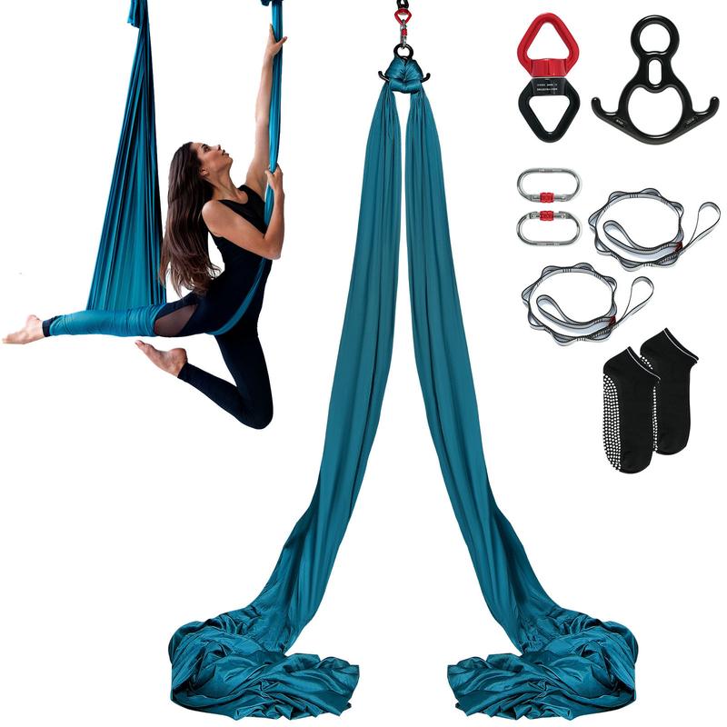 VEVOR Aerial Silk & Yoga Swing, 8.7 Yards, Aerial Yoga Hammock Kit with 100gsm Nylon Fabric, Full Rigging Hardware & Easy Set-up Guide, Antigravity Flying for All Levels Fitness Bodybuilding, Green