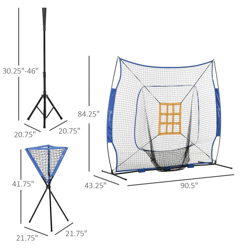 Soozier Baseball Practice Net Set with 7.5x7ft Catcher Net, Ball Caddy and Batting Tee, Portable Baseball Practice Equipment with Carry Bag for Hitting, Pitching, Batting, Catching