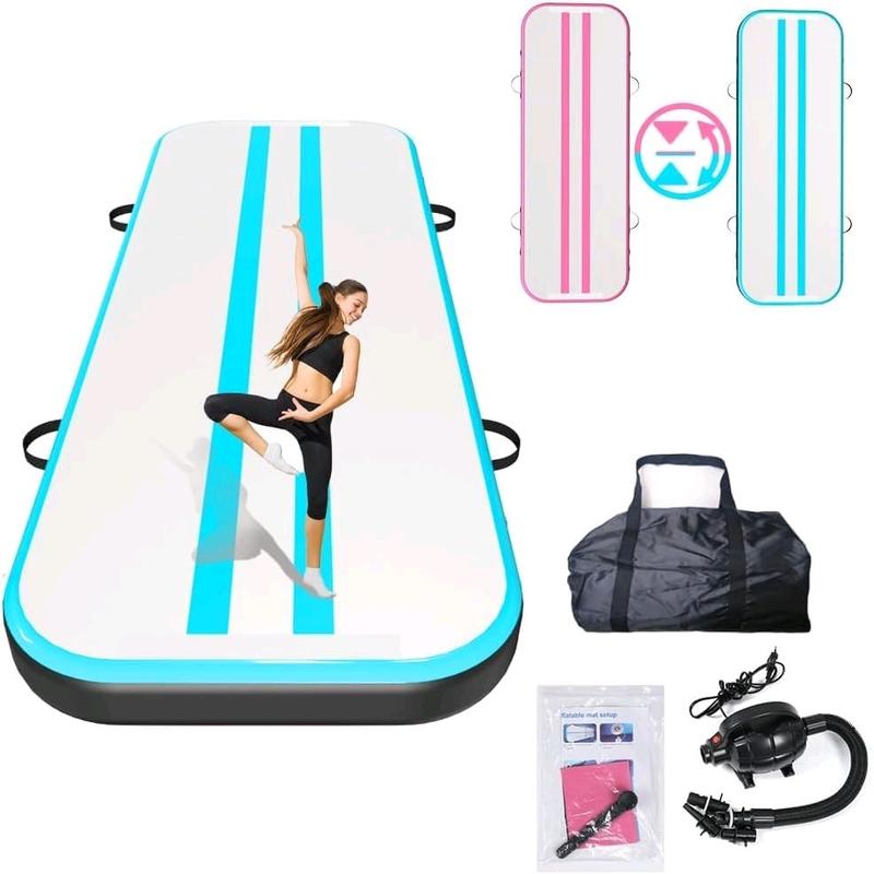 Inflatable Gymnastics Mat for Training, Tumbling, Yoga & Water Activities - 4-Inch Thick, Comes with Pump