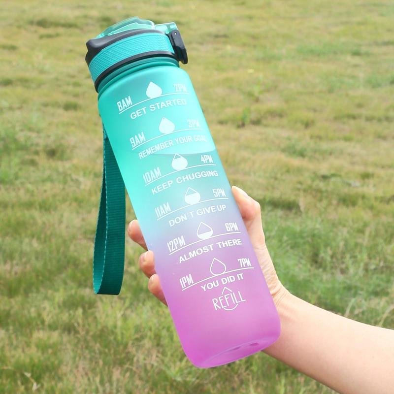 Gradient Water Bottle, Large Capacity Sports Drinking Cup with Straw, Outdoor Portable Water Bottle with Scale, Gym Accessories