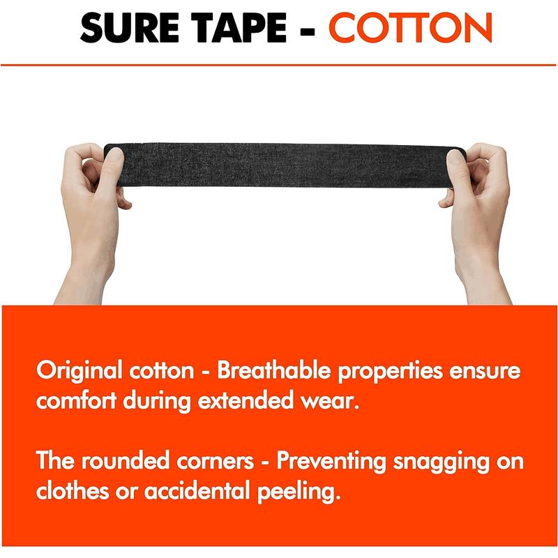 Sure Tape Black Athletic Tape Original Cotton Elastic Kinesiology Tape Roll