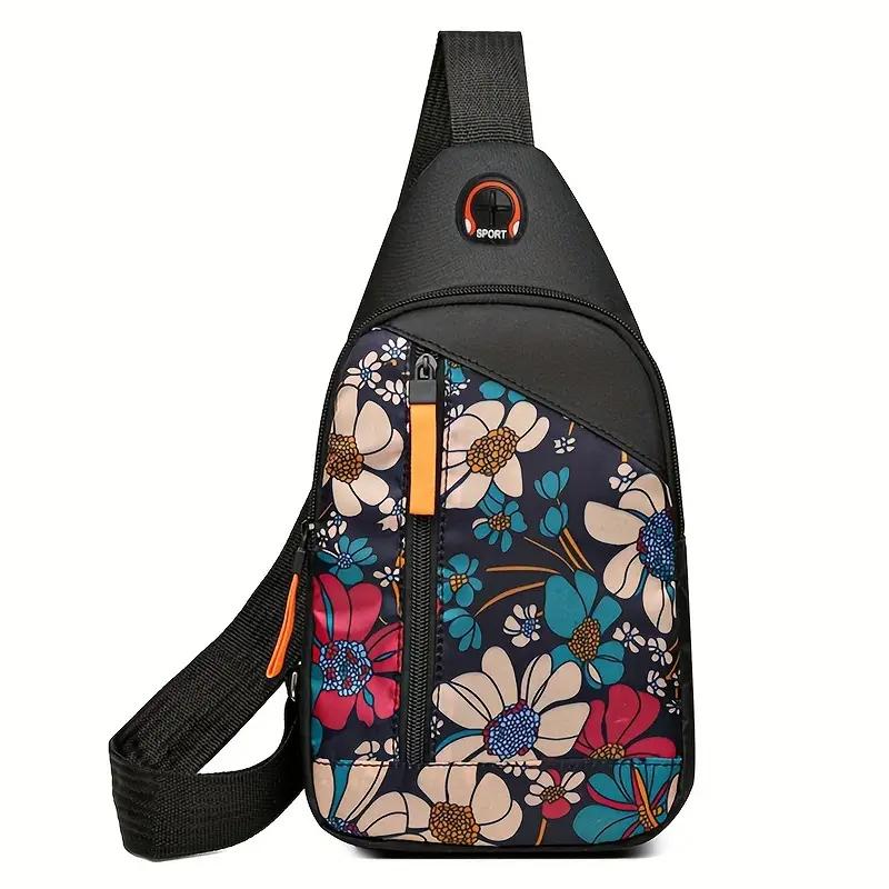 Floral Pattern Sling Backpack Chest Bag Crossbody Shoulder Bag Gym Cycling Travel Hiking Daypack