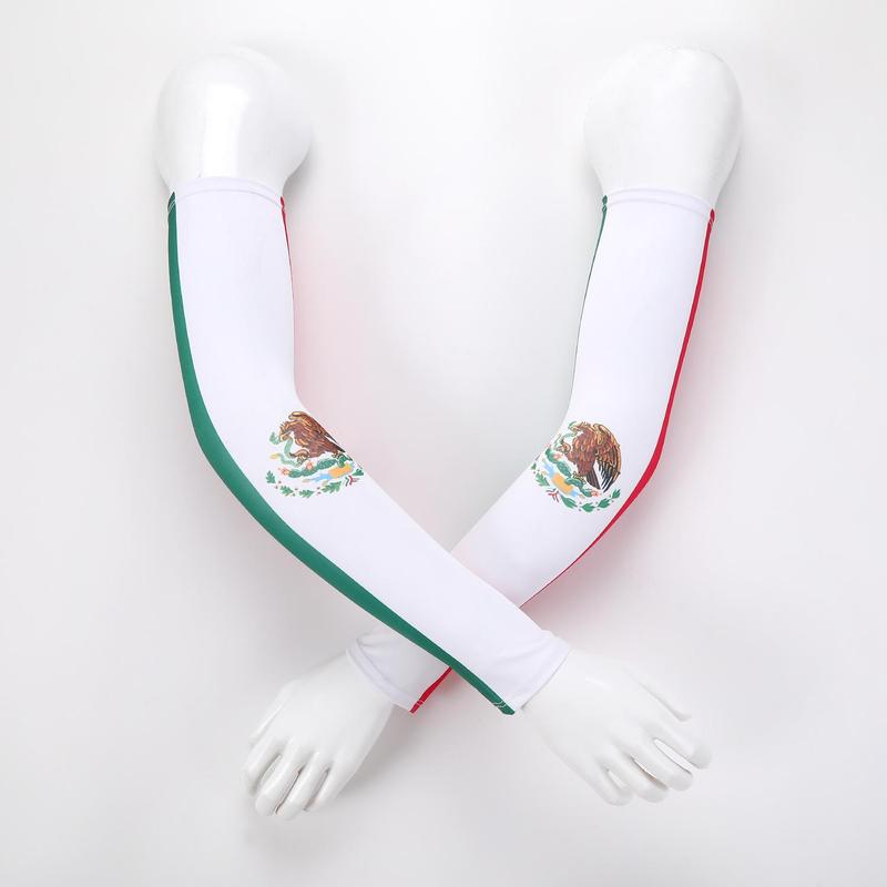 Mexico Flag Pattern Compression Arm Sleeve, 2 Counts Cooling Arm Sleeve, Outdoor Sports UV Sun Protection Arm Sleeve for Women & Men