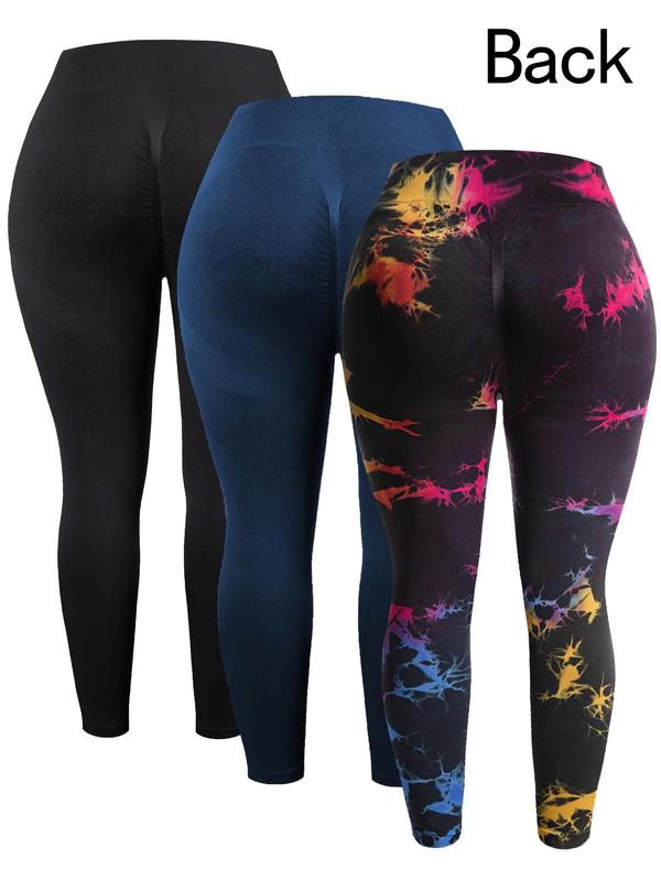  Plain Tie Dye Print High Waist Sports Leggings, Sporty Comfy Breathable Skinny Pants for Yoga Gym Workout, Women's Sport & Outdoor Clothing for All Seasons, Tummy Control