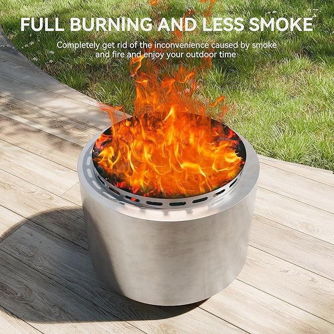 19 Inch Patio Fire Pit Outdoor Smokeless Fire Pit Portable Stainless Steel Fire Pit Patio Smokeless Stove for Backyard Garden Camping