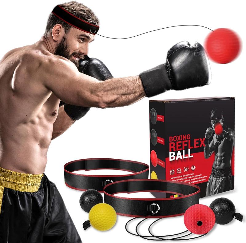 Boxing Reflex Ball Headband Set - 4 Balls & 2 Adjustable Headbands for Beginners, Skill Improvement, Great Training Equipment for All Levels