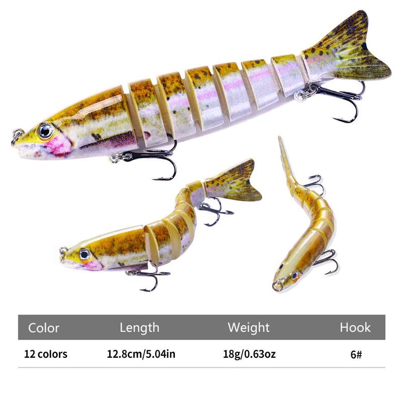 Artificial Fishing Lure, 12pcs set Colorful Multi-jointed Fish Shaped Fishing Lure with Hook, Fishing Accessories for Outdoor Fishing