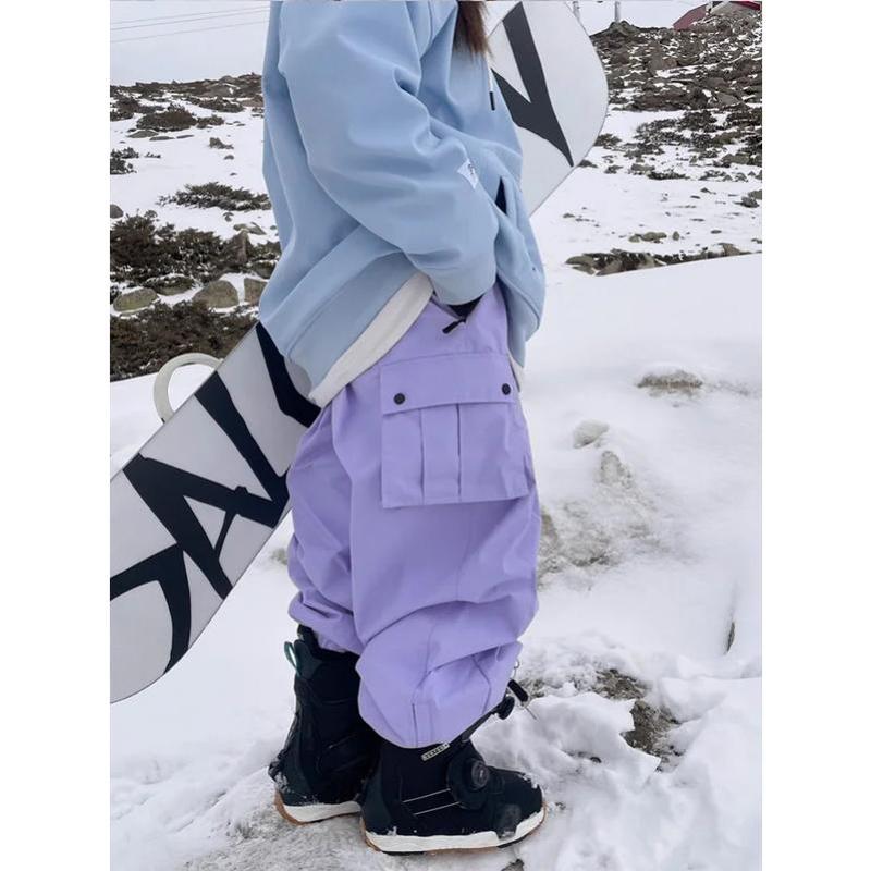 New Women Outdoor Windproof Waterproof Warm Violet Color Snow Trousers Oversize Ski Pants Winter Ski Snowboard Pants Cargo Pants