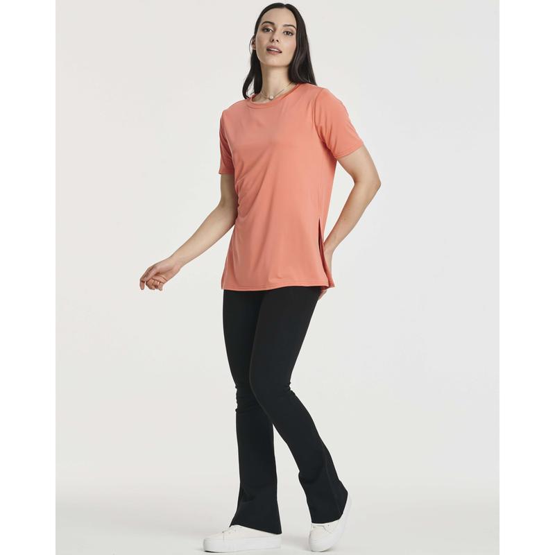 Real Essentials 5 Pack: Women's Short Sleeve Crew Relaxed Active T-Shirt Dry-Fit Yoga Top with Split Hem (Available in Plus)