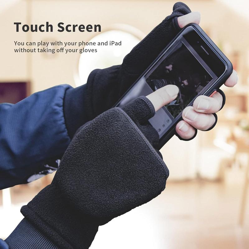 Winter Convertible Gloves Flip Top Mittens Warm Polar Fleece for Winter Running Painting Texting Photographing for Men Women