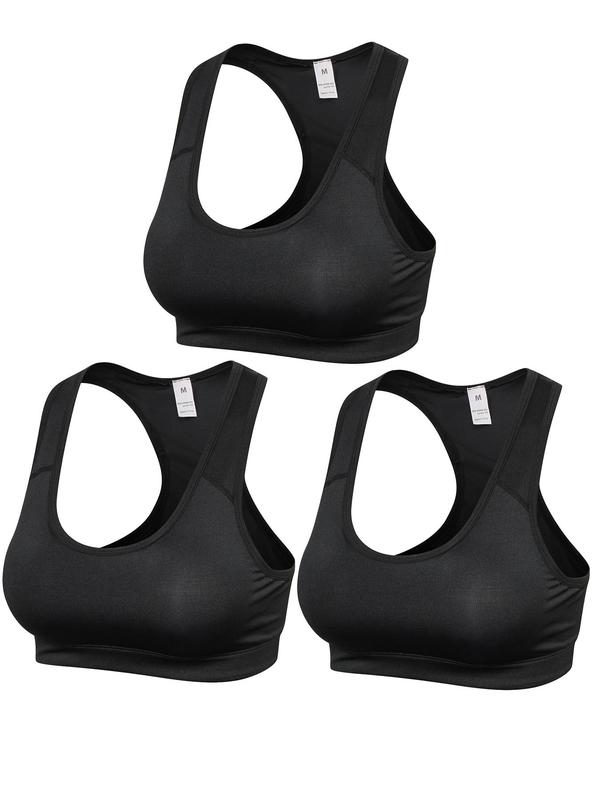 Women's 3pcs Solid Wireless Sports Bra with Removable Pads, Breathable Comfortable Push Up Bra, Ladies Sportswear for Indoor Outdoor Wear