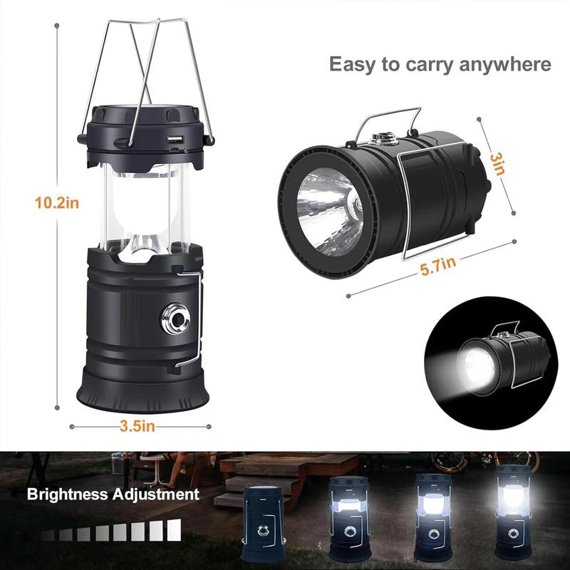 Collapsible Portable Solar Camping Lantern, USB Rechargeable LED Flashlight Survival Kits for Wild Camping Home Emergency Light Power Outages Hiking Hurricane (1 Pack)