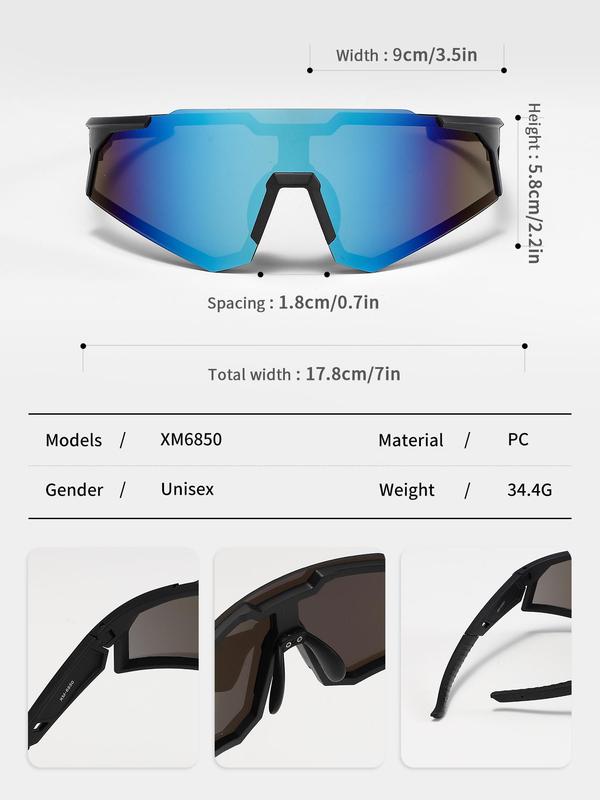 Unisex Colorblock Sports Sunglasses, Cycling Glasses, Sporty UV Protection Outdoor Cycling Sunglasses, Back To School Sun Protection Sports Sunglasses