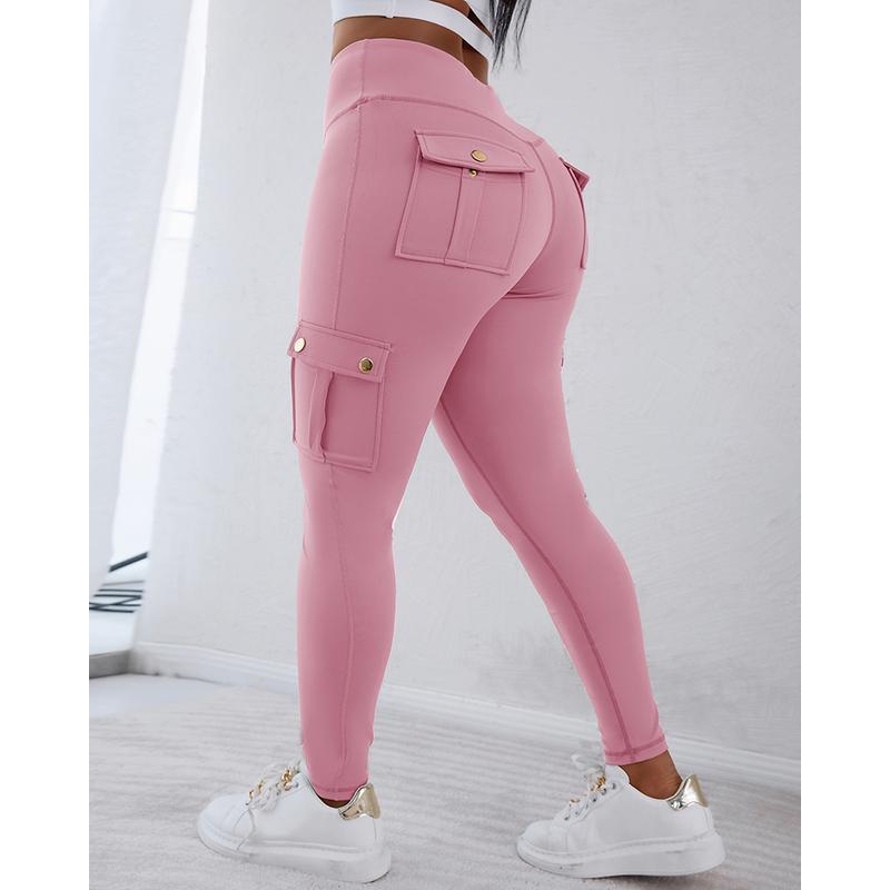 ChicMe Womens Butt Lifting Leggings with Flap Pockets High Waist Tummy Control Workout Cargo Leggings Yoga Pants