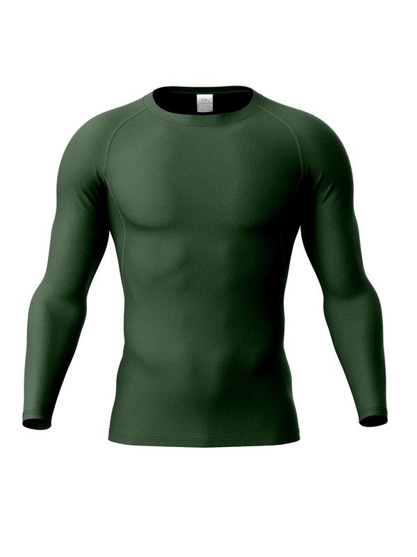 Men's Solid Color Round Neck Sports Tee, Quick Drying Breathable Long Sleeve Compression T-shirt for Running Basketball Football Training, Men's Sportswear for Spring & Fall