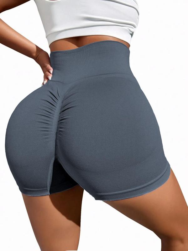 Women's Solid High Waist Sports Gym Shorts, Breathable Comfortable Seamless High Stretch Yoga Shorts,  Gym Clothing, Gym Clothes, Summer Outfits, Ladies Sportswear for Indoor Outdoor Wear