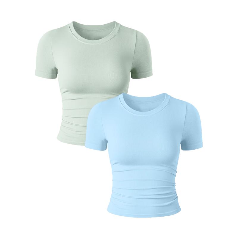 Women Workout Shirts 2 Pack Athletic Compression Tee Dry Fit Yoga Gym Basic Tops crop top fall outfit