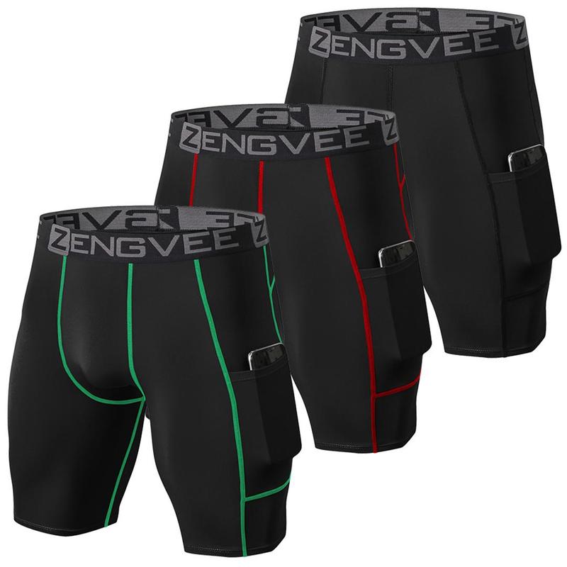 Men'S 3-Piece Compression Shorts With Pockets For Running, suitness, And Training Sports Basic Underwear