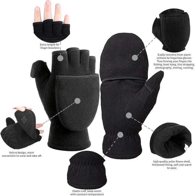 Winter Convertible Gloves Flip Top Mittens Warm Polar Fleece for Winter Running Painting Texting Photographing for Men Women