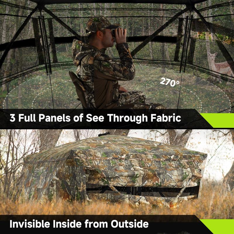 TIDEWE Hunting Blind See Through with Carrying Bag, 2-3 Person Pop Up Ground Blinds 270 Degree, Portable Resilient Hunting Tent for Deer & Turkey Hunting