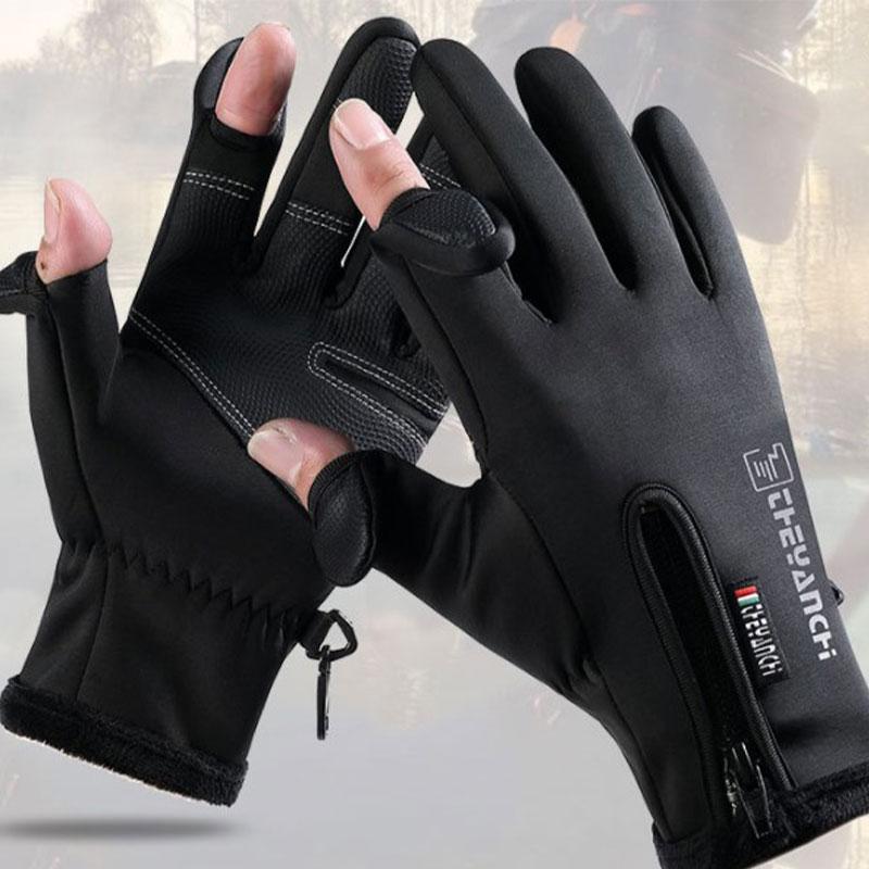 Winter Fishing Gloves 2 Finger Flip Waterproof Windproof Cycling Angling Gloves