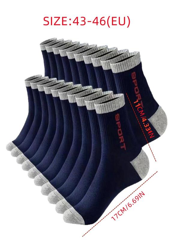 Men's Colorblock Letter Print Crew Socks, Casual Moisture Wicking Sports Socks, Soft Comfy Breathable Socks for All Seasons Daily Wear