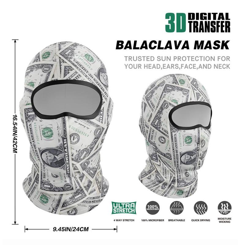 Dollar Pattern Balaclava Face Mask, Full Face Mask, Windproof Breathable Face Cover for Outdoor Skiing Cycling, Motorcycle Accessories