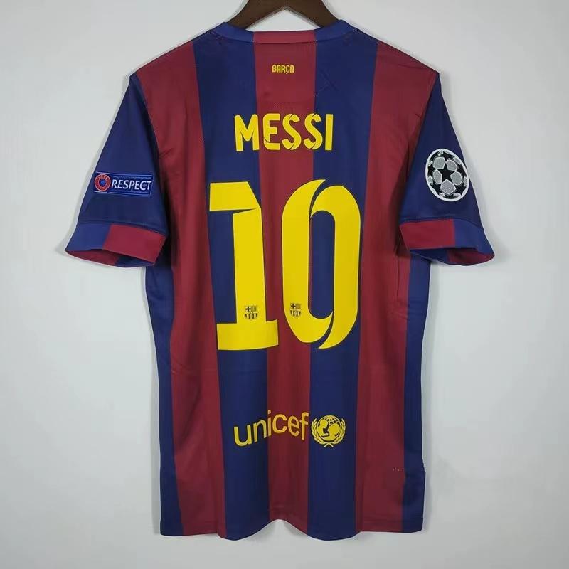 14-15 Season Barcelona Home Champions League Final No. 10 Messi No. 11 Neymar Retro Player Edition Soccer Jersey