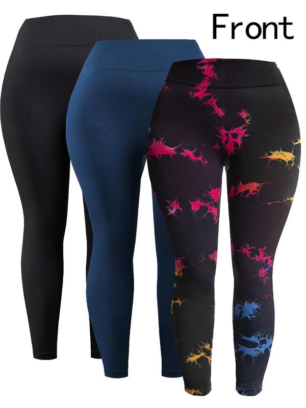  Plain Tie Dye Print High Waist Sports Leggings, Sporty Comfy Breathable Skinny Pants for Yoga Gym Workout, Women's Sport & Outdoor Clothing for All Seasons, Tummy Control