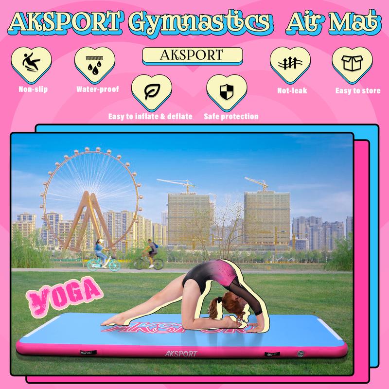 AKSPORT Air Tumbling Mat 10ft 13ft 16ft 20ft Gymnastics Air Mat Tumble Track for Home Use Training Cheerleading Yoga Water with Pump