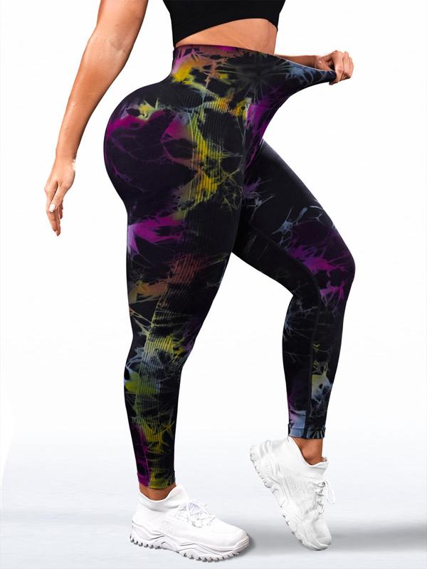  Plain Tie Dye Print High Waist Sports Leggings, Sporty Comfy Breathable Skinny Pants for Yoga Gym Workout, Women's Sport & Outdoor Clothing for All Seasons, Tummy Control