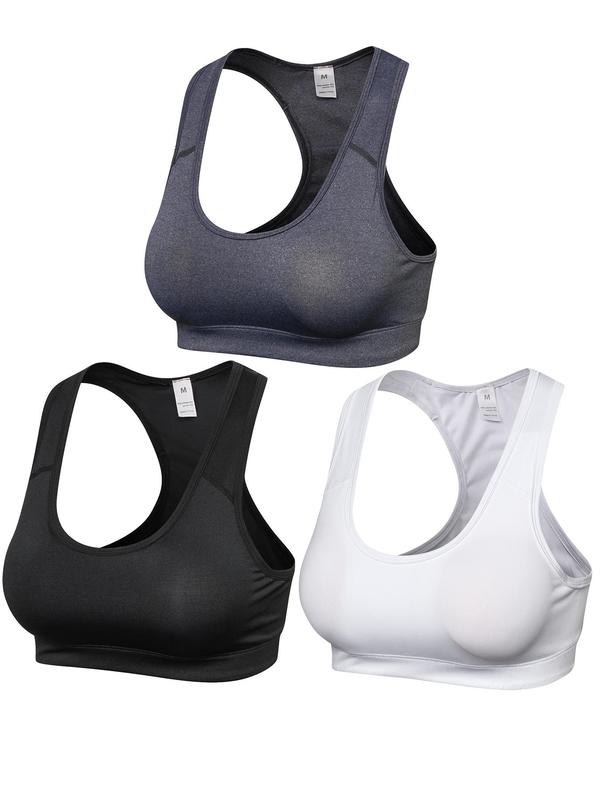 Women's 3pcs Solid Wireless Sports Bra with Removable Pads, Breathable Comfortable Push Up Bra, Ladies Sportswear for Indoor Outdoor Wear