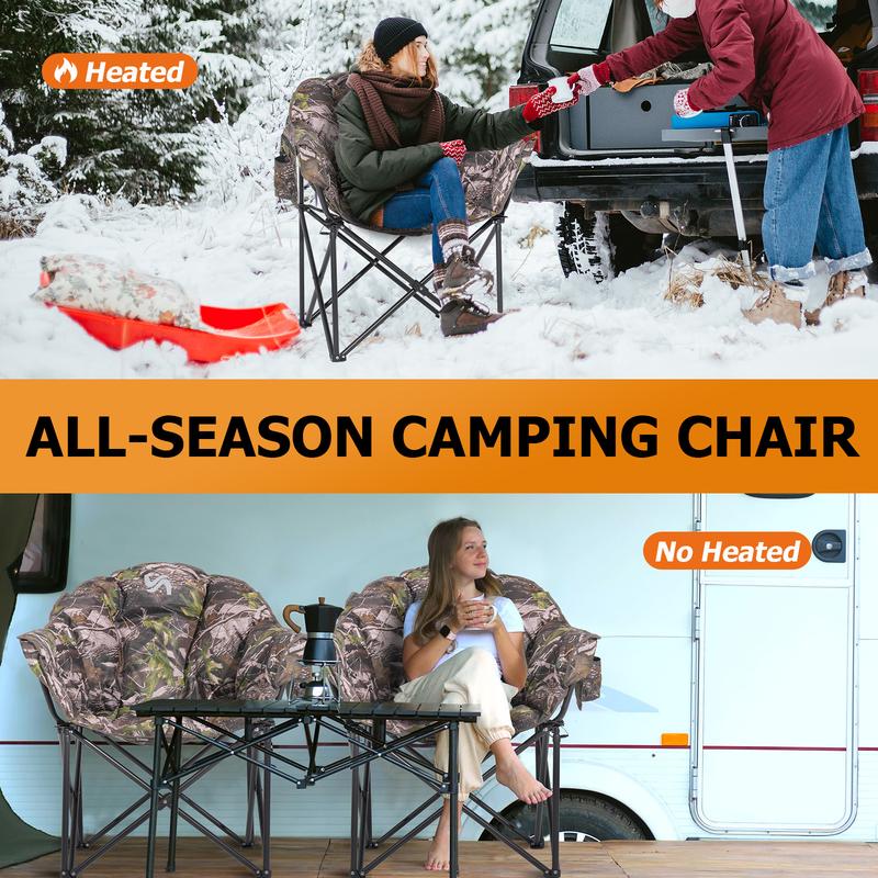 Slsy Heated Camping Chair, Portable Outdoor Sports Padded Oversized Heated Folding Chairs, Heating Lawn Chair Patio Lounge Chairs for Adults