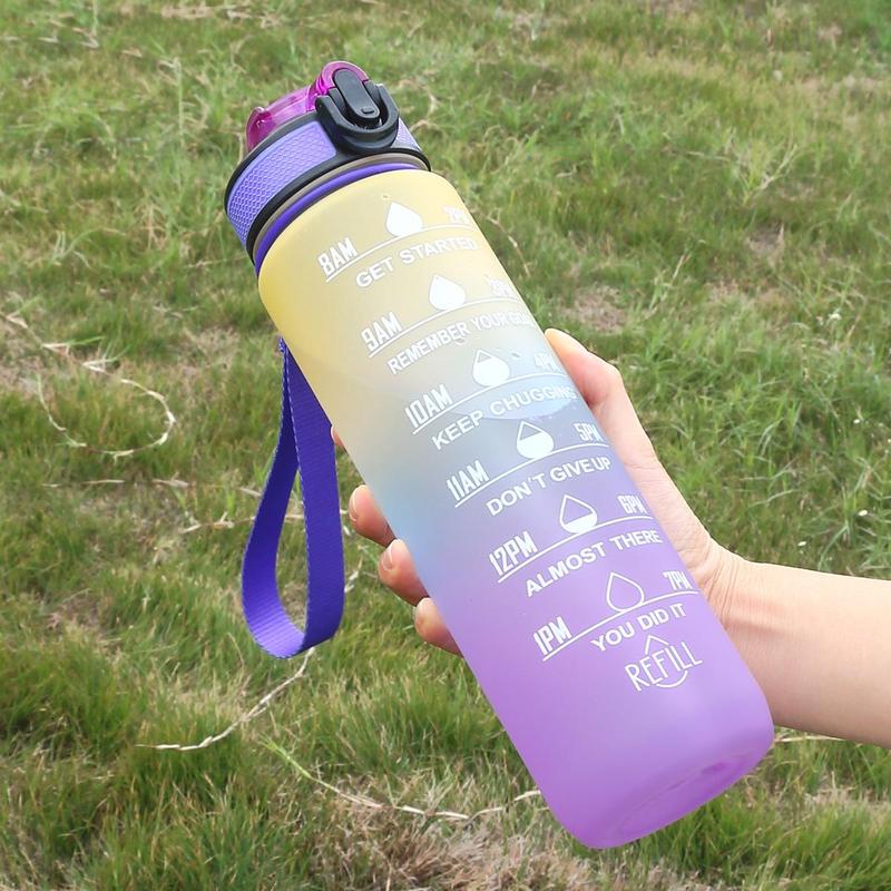 Gradient Water Bottle, Large Capacity Sports Drinking Cup with Straw, Outdoor Portable Water Bottle with Scale, Gym Accessories