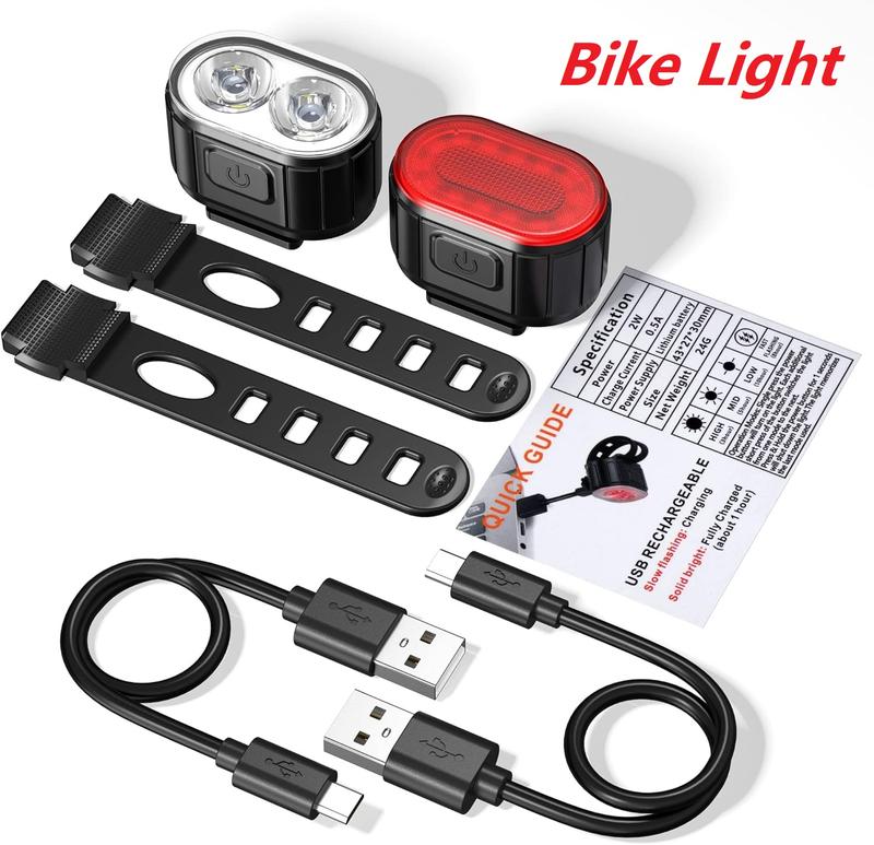 Ultra Bright LED Cycle Light Front and Back Rear Light, Bike Lights Set USB Rechargeable Bicycle Lights, IPX5 Waterproof Mountain Road Cycling Headlight and Taillight Set 4 6 Modes