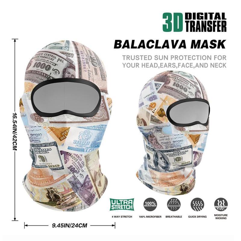 Dollar Pattern Balaclava Face Mask, Full Face Mask, Windproof Breathable Face Cover for Outdoor Skiing Cycling, Motorcycle Accessories