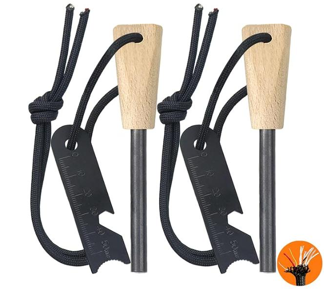 2 of Pack Portable Outdoor Mg Starter Kit with Handcrafted Wooden Handle - Reusable Camping Stick for Outdoor Camping, Hiking, Hunting and Survival