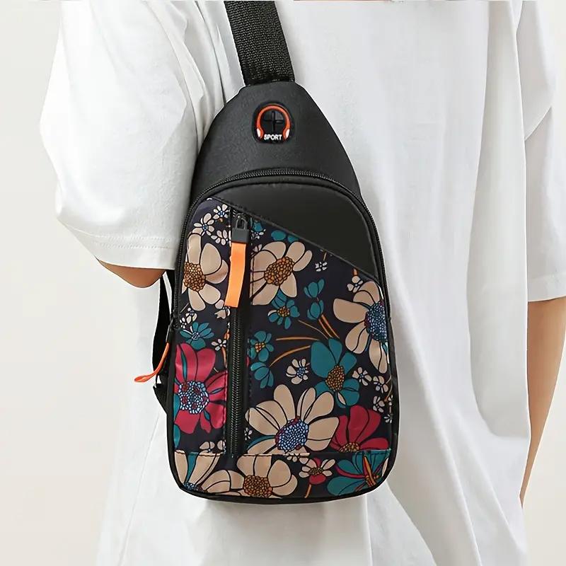 Floral Pattern Sling Backpack Chest Bag Crossbody Shoulder Bag Gym Cycling Travel Hiking Daypack