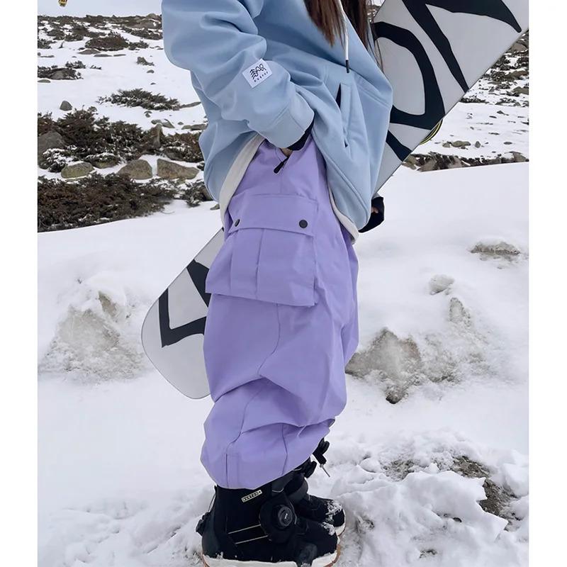 New Women Outdoor Windproof Waterproof Warm Violet Color Snow Trousers Oversize Ski Pants Winter Ski Snowboard Pants Cargo Pants