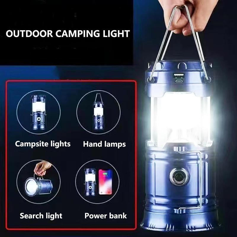 Collapsible Portable Solar Camping Lantern, USB Rechargeable LED Flashlight Survival Kits for Wild Camping Home Emergency Light Power Outages Hiking Hurricane (1 Pack)