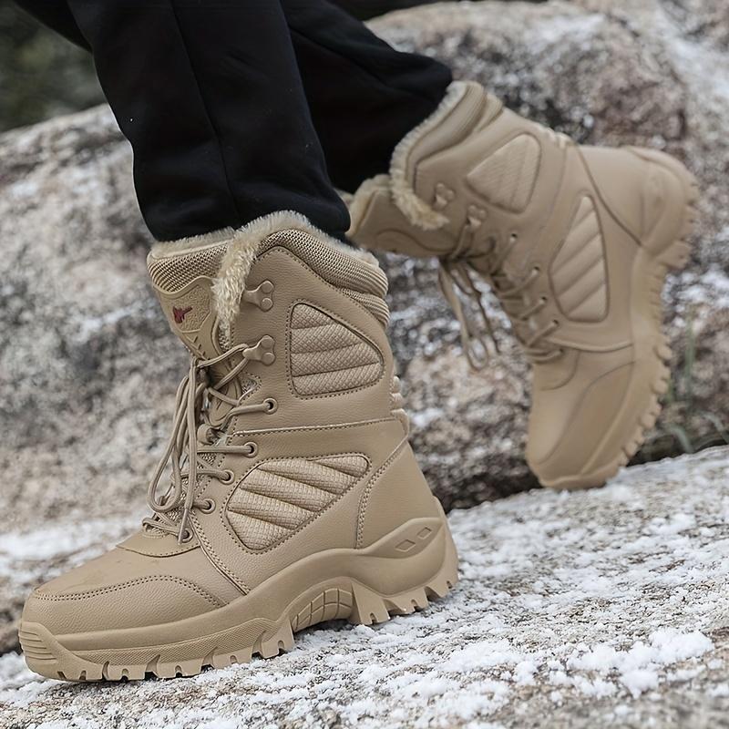 Warm Plush Lining Men's High-top Boots, Wear Resistant Outdoor Boots For Hiking And Climbing