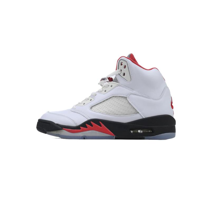 Men's  Jordan 5 Retro 'Fire Red'  White and Red Basketball Shoes