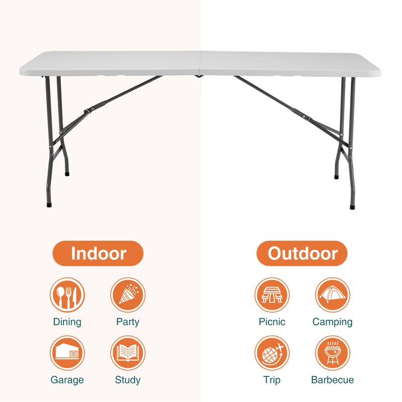 Sweet Furniture Plus 4 6 8FT Folding Table Outdoor Indoor Heavy Duty Portable Table with Carrying Handle for Camping Picnic Party