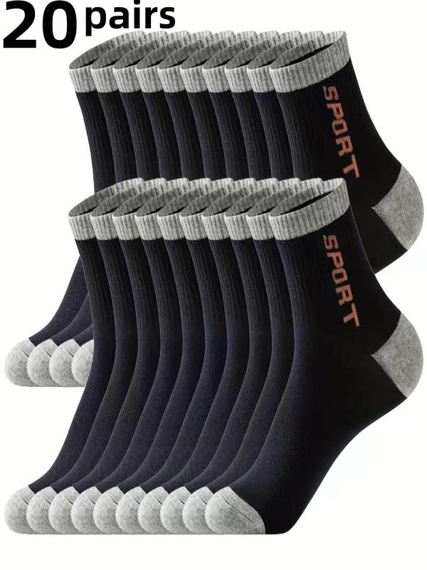 Men's Colorblock Letter Print Crew Socks, Casual Moisture Wicking Sports Socks, Soft Comfy Breathable Socks for All Seasons Daily Wear